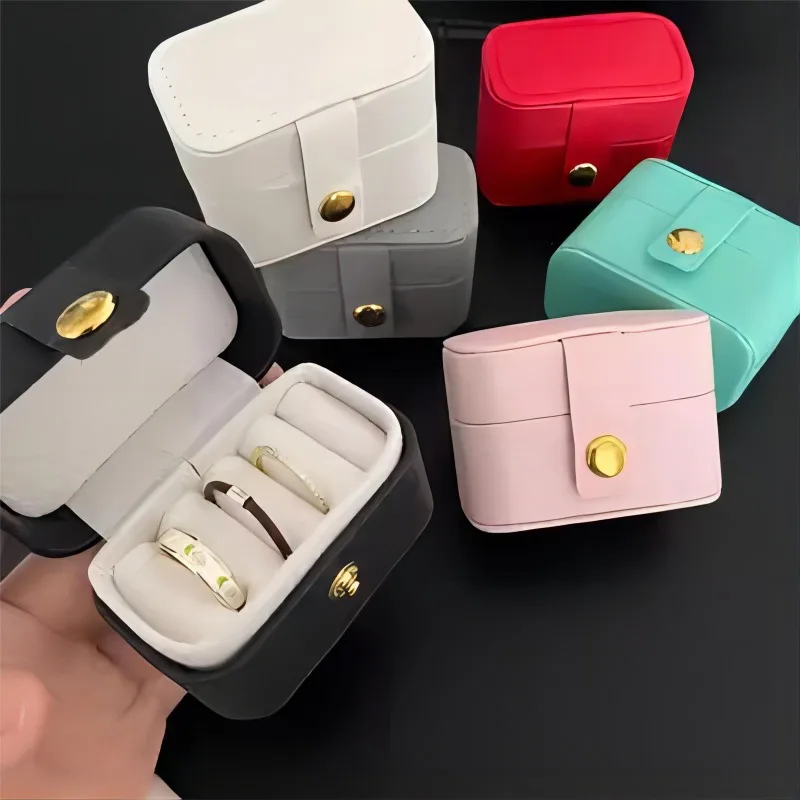 

Colorful Mini Ring Box Organizer Display Travel Zipper Case Showcase Portable Studs Small PU Leather Holder Jewelry Packaging