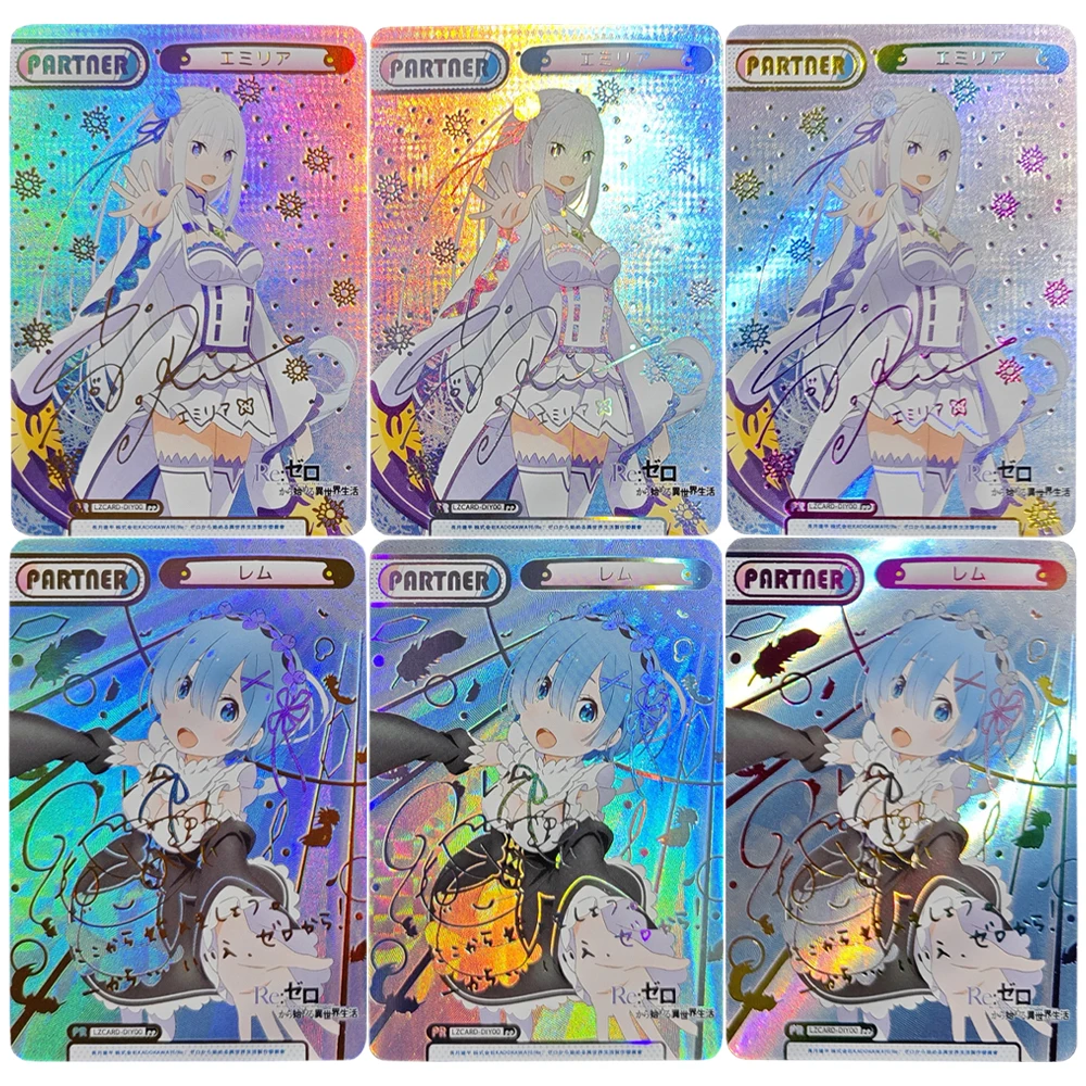 

Флэш-карта с рефракционным тиснением Rem Emilia горячее тиснение карточка для подписи аниме кавайные аниме для девочек коллекционные карточки ...