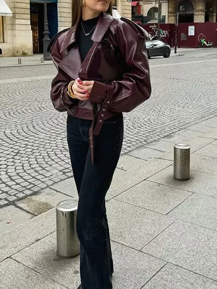 Ankola красная кожаная куртка осенне-зимняя уличная горячая девушка модная в стиле