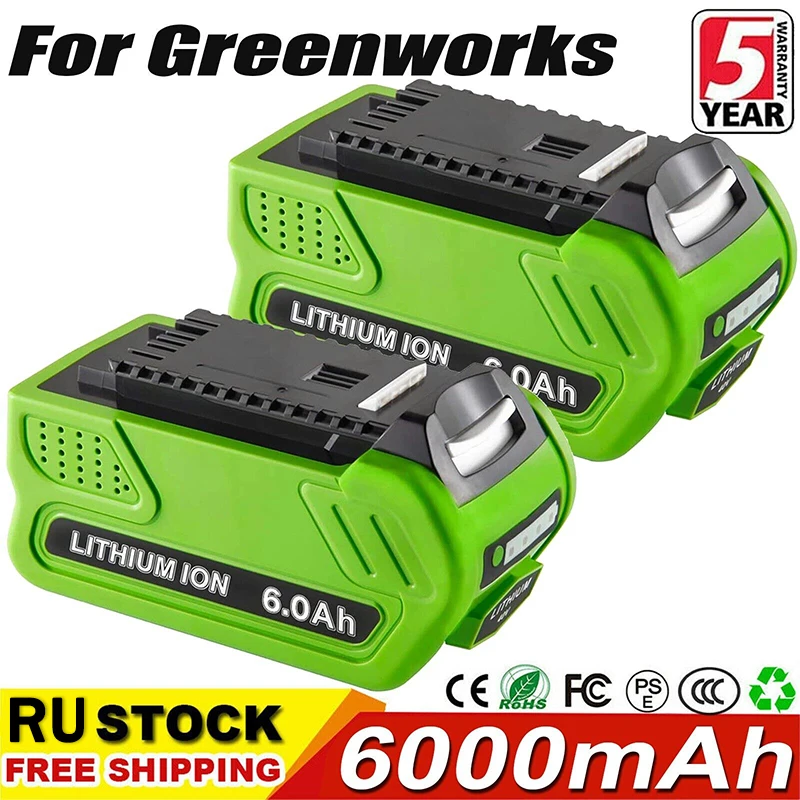 6000mAh For Greenworks 40V Battery G-MAX Lawn Mower Power Tools Battery Garden Tool Replacement Li-ion Battery 29462 29472 29282