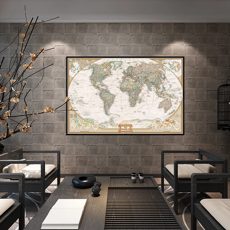 

59X42CM The World Physical Map Vintage Non-woven Unframed Map Important Rivers World Map for Education Office Home Decor