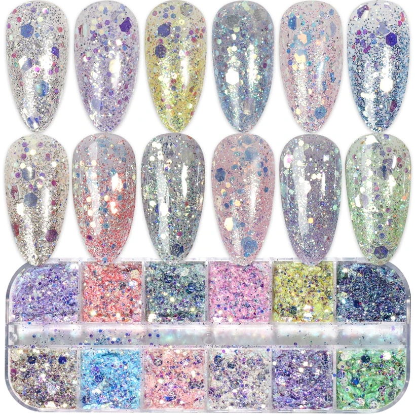 12 Grid Acrylic Nail Art Decorations Sequins Set Euphoria Glitter For Nails Accesorios Decals Manicure Supplies Paillette Ongle images - 6