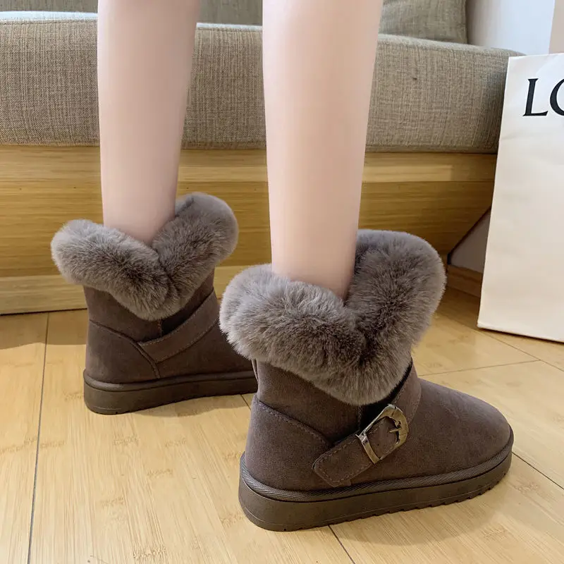 

Snow Boots Women's Warm Plush Fur Winter 2022 Plus Velvet Thickened Lazy Pedal Flat Boots botas femininas frete grátis