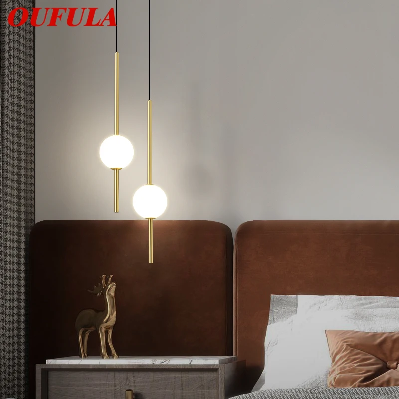 

OUFULA Contemporary Copper Pendant Lamps LED 3 Colors Gold Brass Chandelier Luxurious Design Decor for Modern Home Bedroom