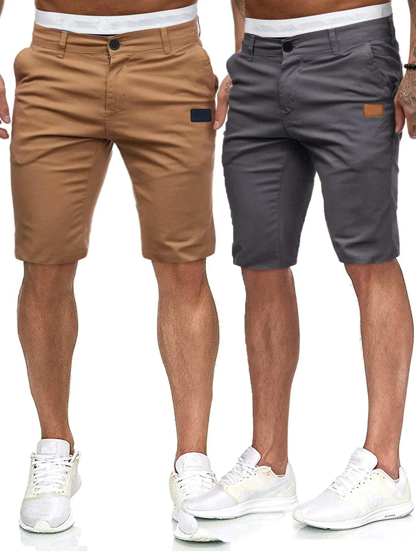 

Men 2pcs Solid Button Front Bermuda Shorts
