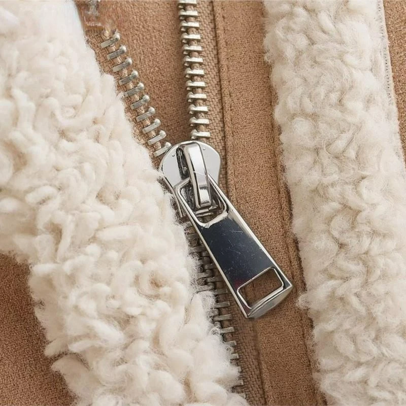 2023 Women Fashion Splicing Warm Fleece Jacket Coats Female Casual Short Zipper Lambswool Outwear Ladies