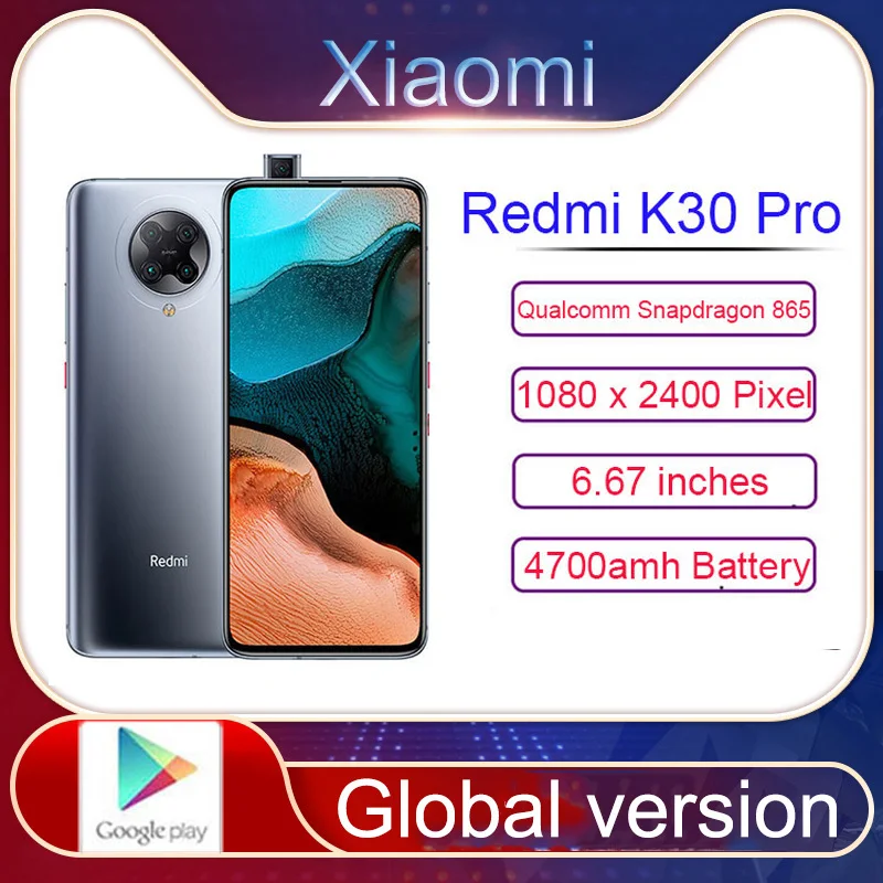 Оригинальный Смартфон Xiaomi Redmi K30 Pro 5G, Восьмиядерный Snapdragon 865, полный изогнутый экран 6,67 дюйма, 64 миллиона пикселей