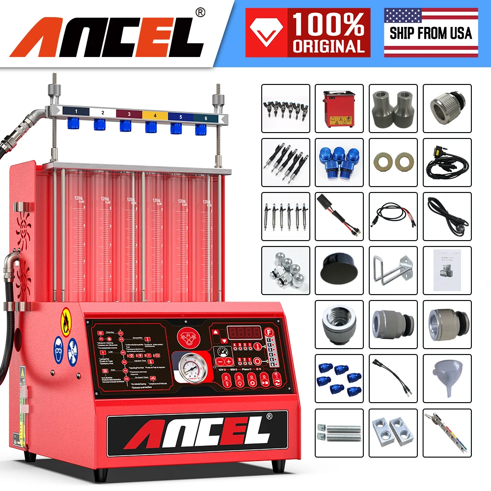 

Ancel AJ600 GDI Piezo 6 Cylinders Fuel Injector Cleaner EFI FEI Cleaner Test Ultrasonic Cleaning Gasoline Auto Tool for Car
