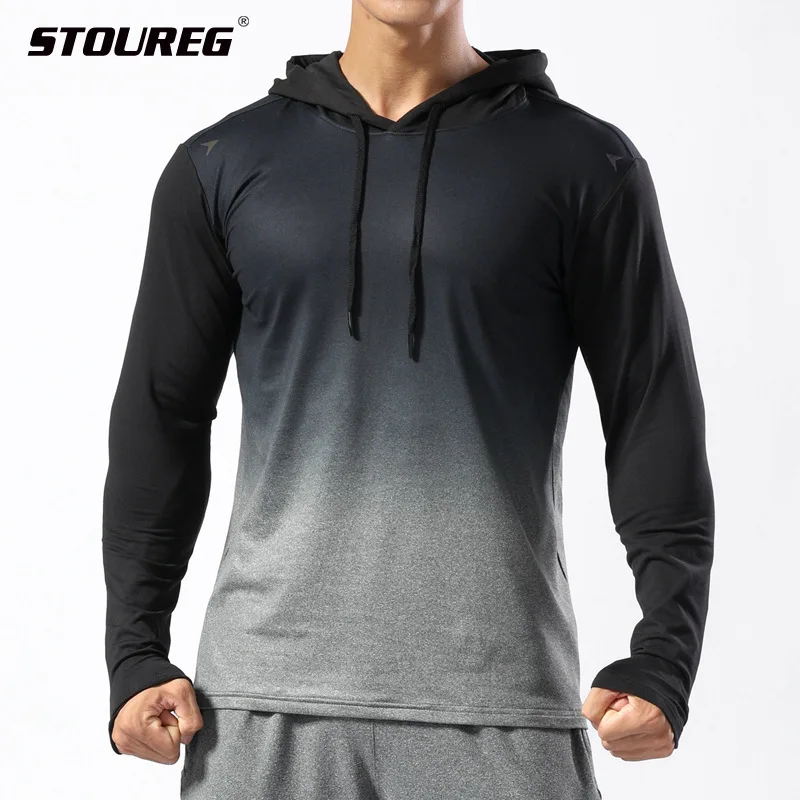 

Мужские футболки с капюшоном STOUREG, эластичные быстросохнущие футболки для баскетбола, баскетбола, бодибилдинга, тренажерного зала на осень и зиму
