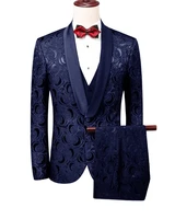 men suits set jacquard groom wedding tuexdos 3 piece custom made formal male blazer shawl lapel slim fit jacket pants vest