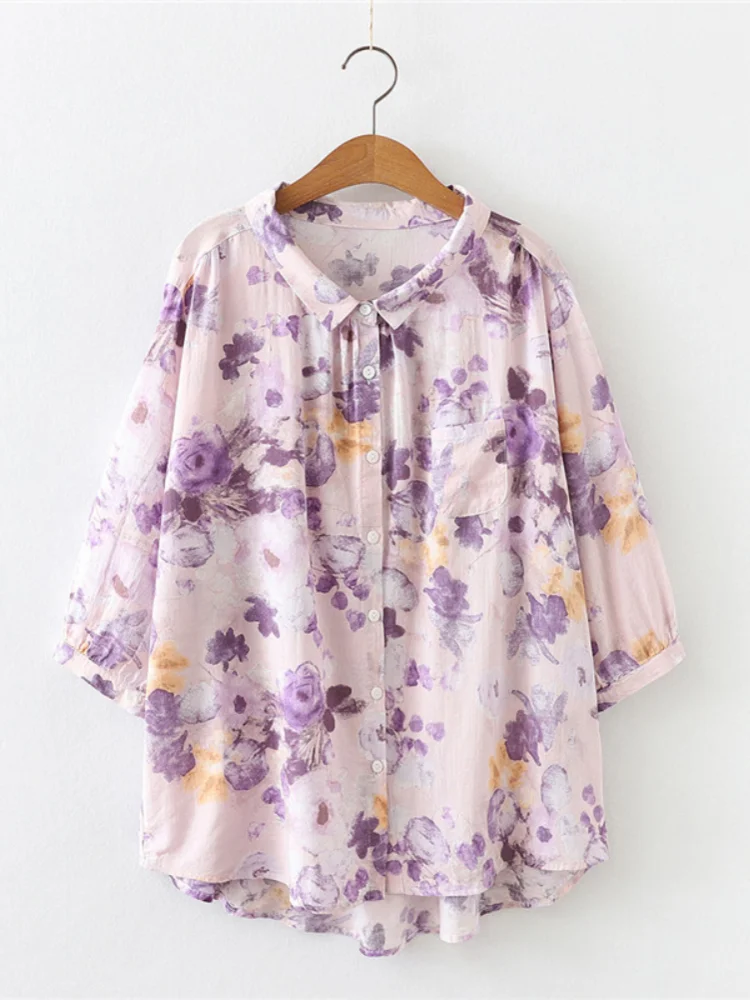 

H.sa 2022 Summer Vintage Elegant Women Chiffon Blouses Casual Long Sleeve Blusas Femme Turn-down Collar Floral Shirts Female Top