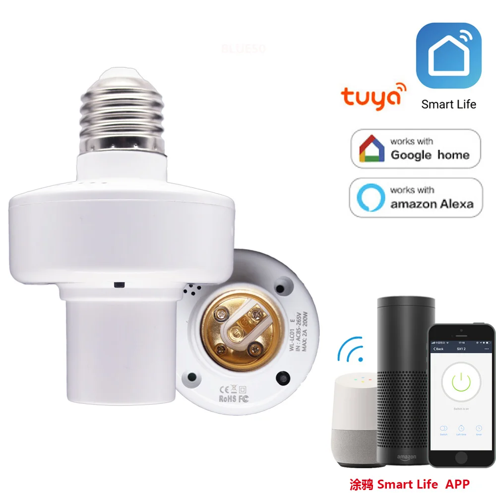 

Tuya WiFi Smart Light Bulbs Adapter E27 LED Lamp Holder Base AC85-265V Smart Life App Voice Control Work With Alexa Google Home