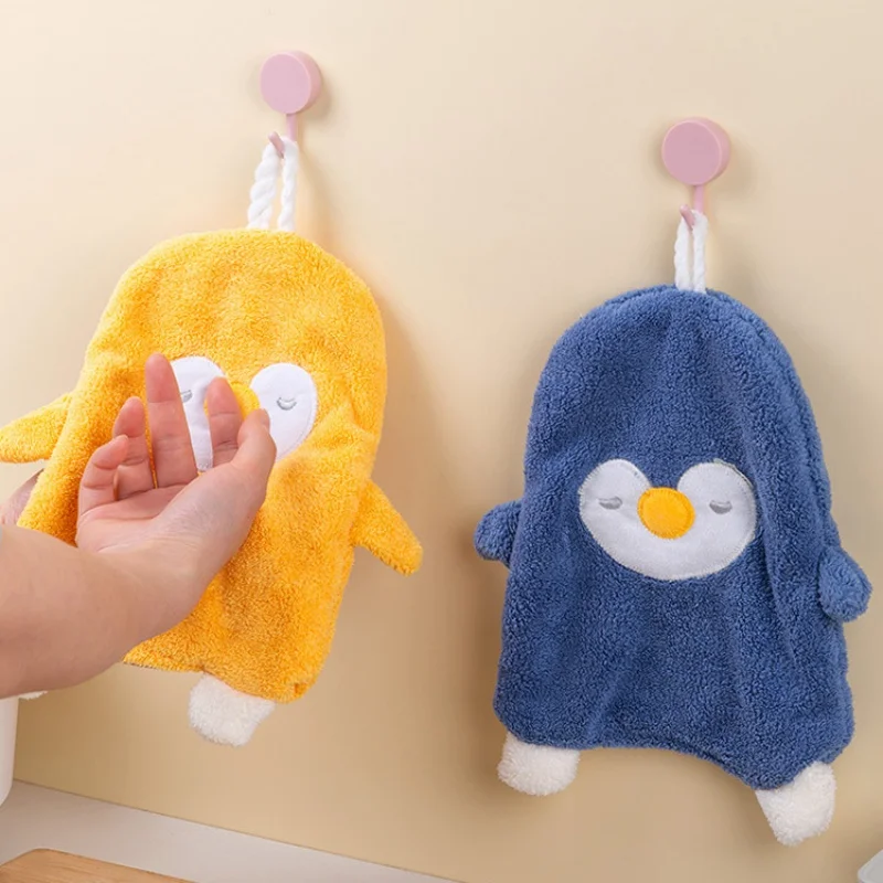

Мультяшные полотенца для рук коралловый бархат, милый пингвин, детское подвесное полотенце, утолщенные впитывающие полотенца для ванной комнаты, мягкие детские полотенца для рук