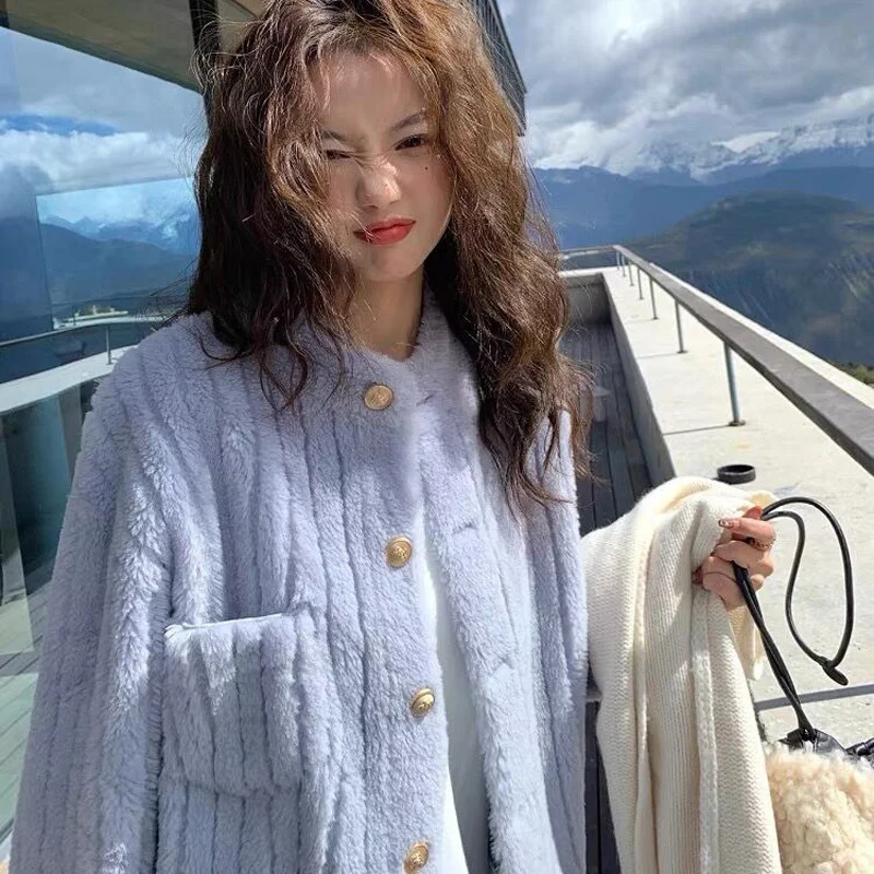 

Женское короткое пальто из овечьей шерсти, повседневный однотонный шерстяной кардиган, Осень-зима 2022