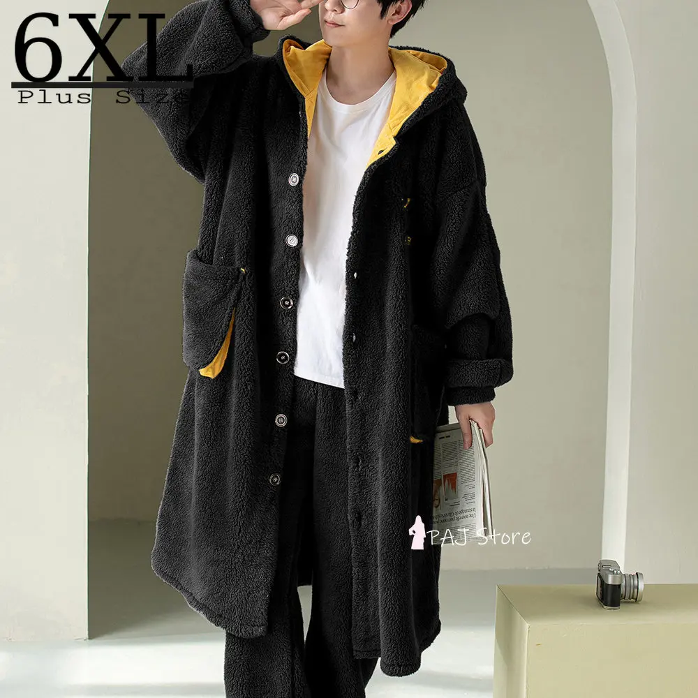 

Зимняя Мужская Ночная рубашка 6XL, пижамный комплект, одежда для сна большого размера, плотное теплое Фланелевое кимоно, Мужская домашняя одежда