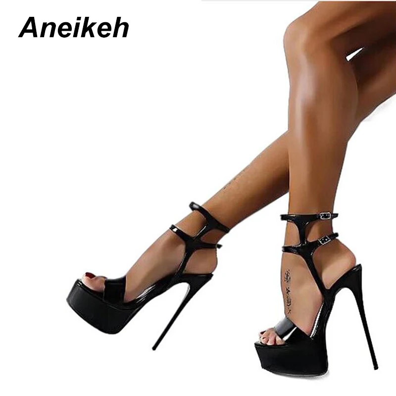 

Aneikeh, новинка 2022, летние модные сандалии, сексуальные туфли с открытым носком на высоком каблуке 16 см, вечернее платье, Свадебный ночной клуб, женские туфли черного, красного цветов, 45, 46