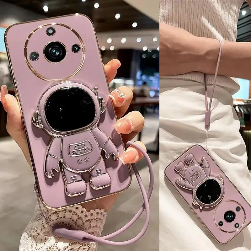

Cases For Realme 11 Pro Plus 6D Plating Soft Silicone Shockproof Case For Realme 10 Pro Plus Cartoon Astronaut Kickstand Cover