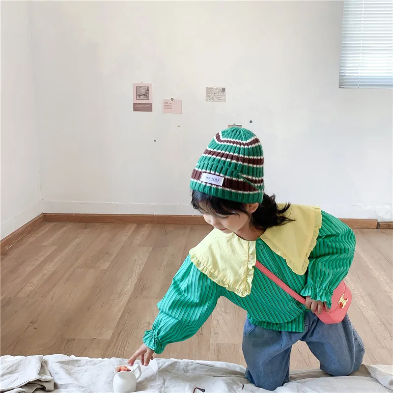 

Рубашка детская с отложным воротником и пышными рукавами, в полоску