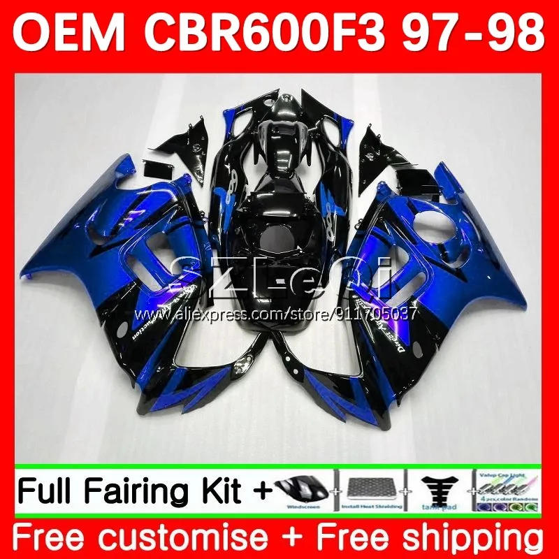 

light blue OEM Body +Tank For HONDA CBR600 CBR 600F3 600 F3 CC FS CBR600FS 97 98 CBR600F3 1997 1998 Injection Fairing 35LQ.301