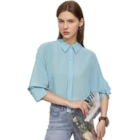 minimalism office ladies 100 genuine silk solid blouse new lapel collar loose chic shirt summer womens fashion casual tops