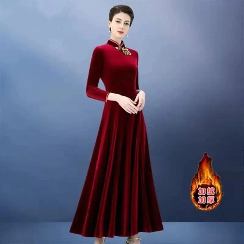 Женское бархатное платье-Ципао в китайском стиле Элегантное Длинное платье