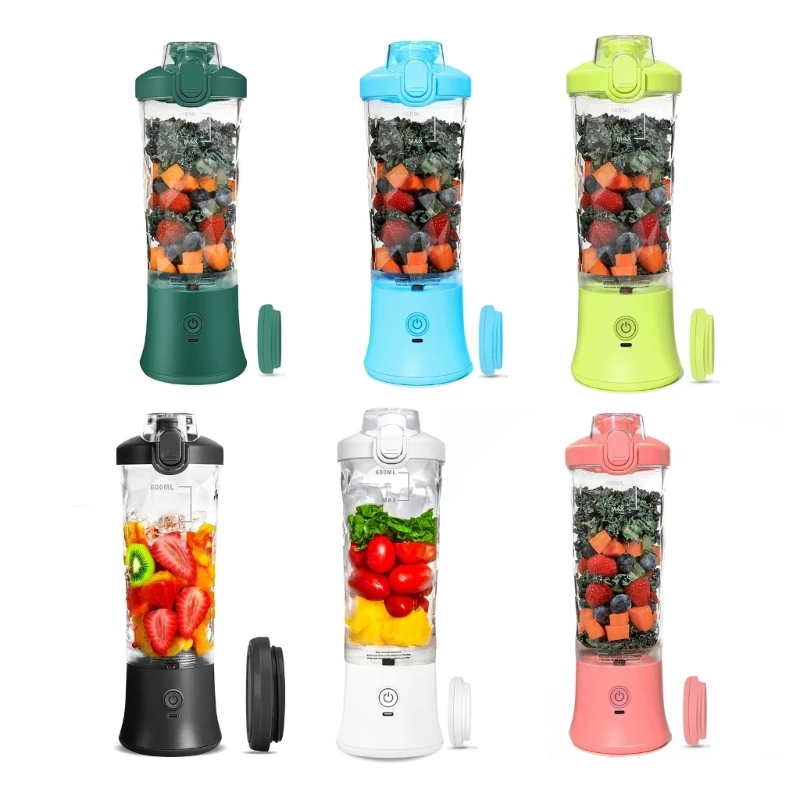 600ML Portable Blender 6 Blades USB Rechargeable Fruit Juicer Fruit Mixer Electric Shake Cup Cute Blender for Smoothie