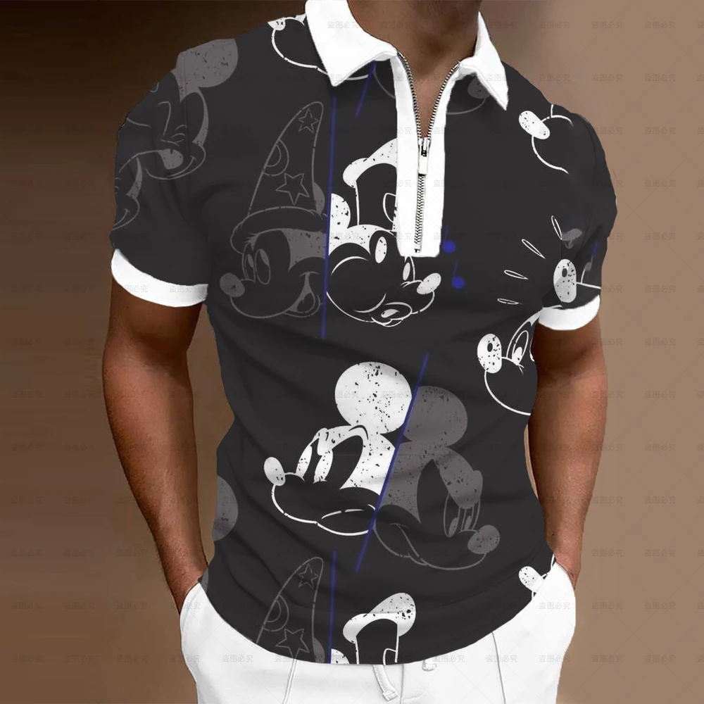 

Disney Mickey Mouse 3D Print Men Zipper Polo Summer Short Sleeve Women Oversized Polos Shirts Cartoon Anime Male Clothes Tops