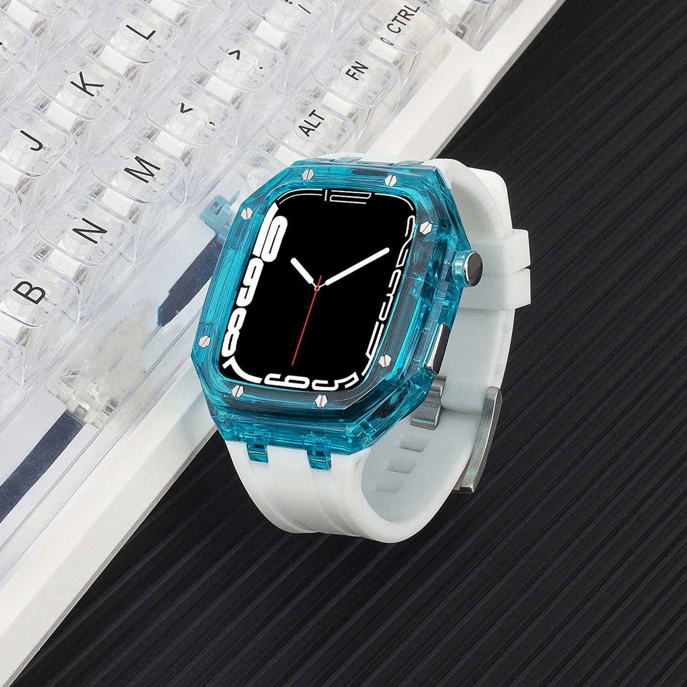 Modification Kit 45mm 44mm Band for Apple Watch Series 8 7 6 5 4 SE Transparent Case IWatch Refit Rubber Sport Silicone Strap