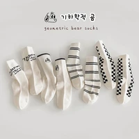 2022 autumn girl infant striped simple letter mid socks boy baby cartoon dog cotton basketball socks children checkerboard socks