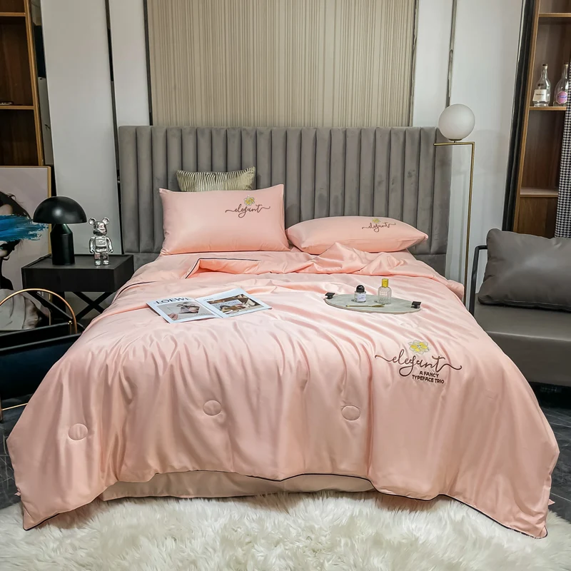 

Kuup Summer embroidery comforter Silky machine-Wash blanket on the bed Quilt cover Duvets for 150 200 for double bed quilted