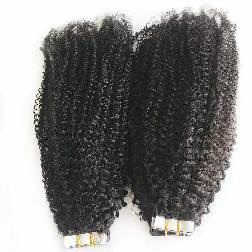 

Tape In Malaysian Afro Kinky Curly Hair Extensions Real Remy Human Hair Skin Weft Adhesive Glue On Salon Quality for Woman