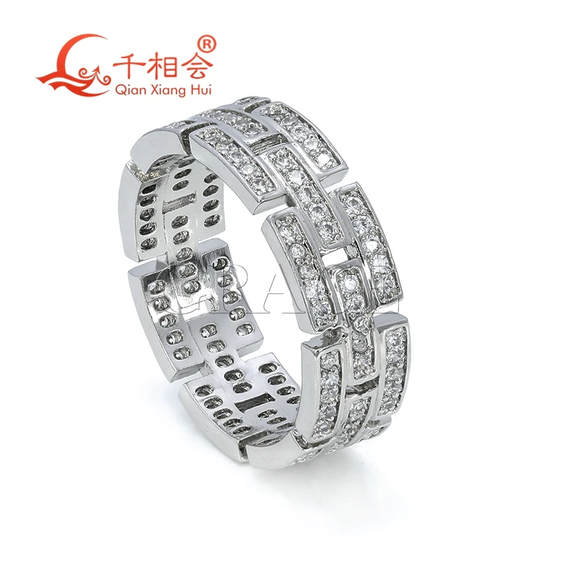 6.8mm width three rows Hollow out rectangle  Moissanite Ring Eternity Band 925 Silver hip hop Men women Diamonds Male Jewelry
