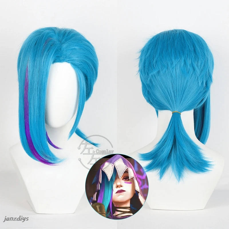 Arcane Season 2 Jinx Front Lace Wig Game Cosplay Women Blue 45cm Bangs Short Heat Resistant Hair Free Cap Halloween