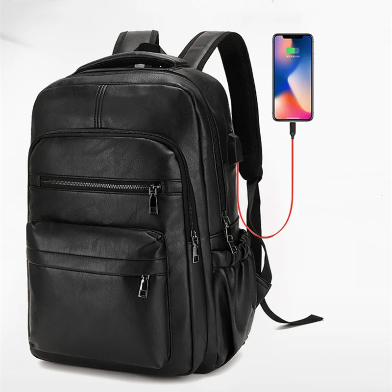

Рюкзак мужской из искусственной кожи с USB-зарядкой, большой ранец для ноутбука, школьный портфель для мальчиков-подростков