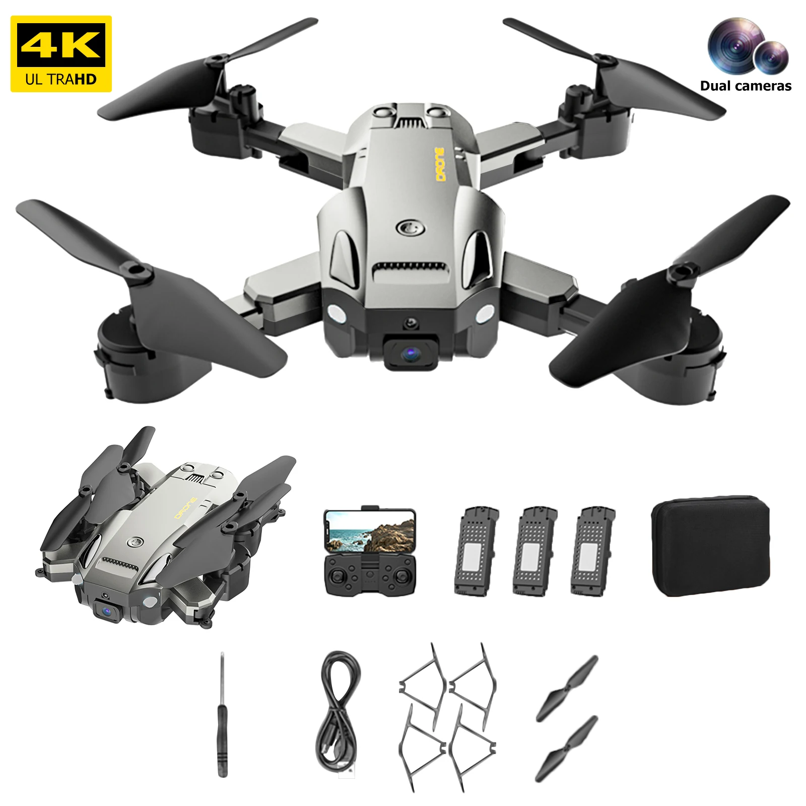 

Складной Квадрокоптер 4K HD с камерой FPV, 2,4 ГГц, 4 канала