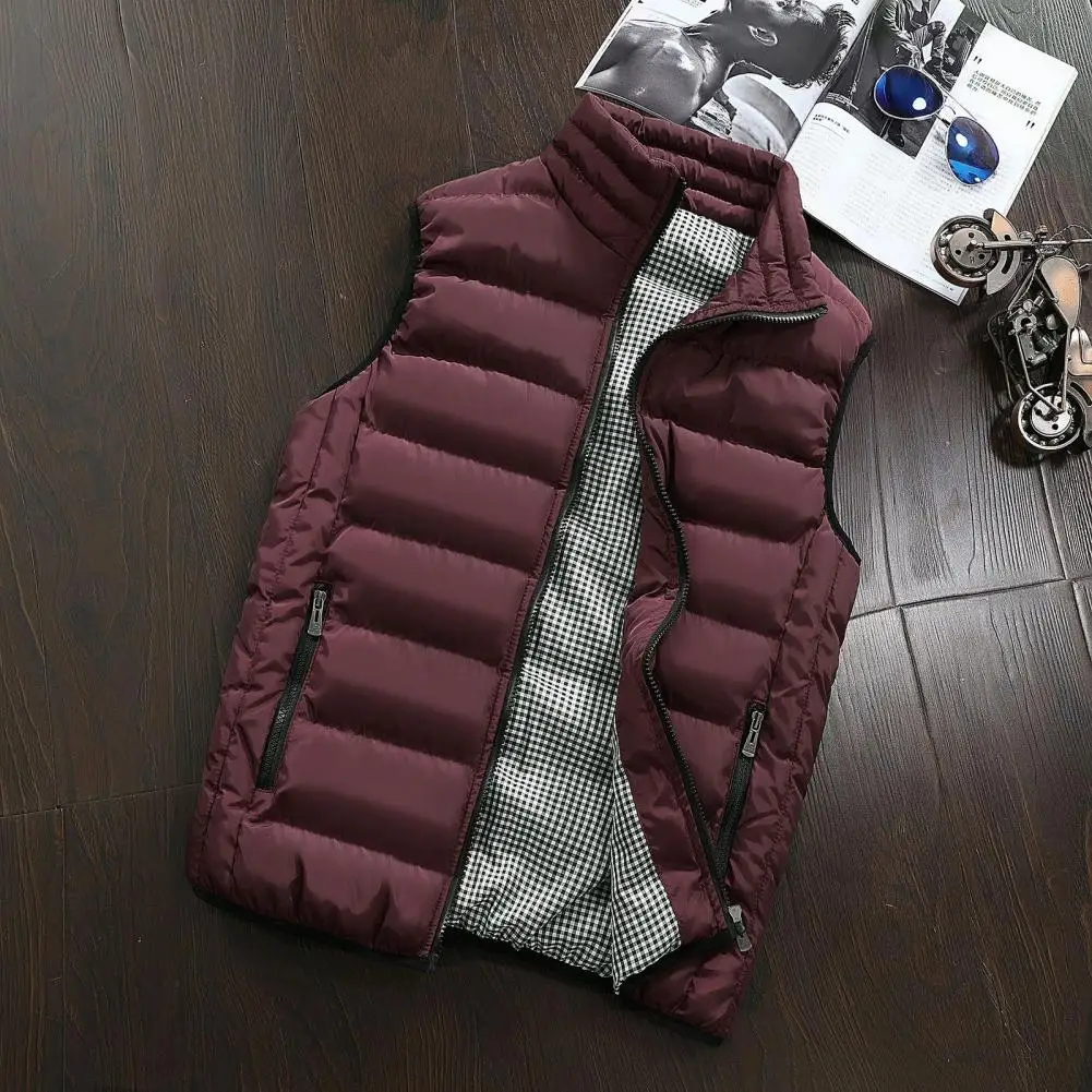 

Winter Warm Vest Vest Coat Stylish Men's Waterproof Sleeveless Jacket Vest with Zipper Pocket Design Warm Solid Color