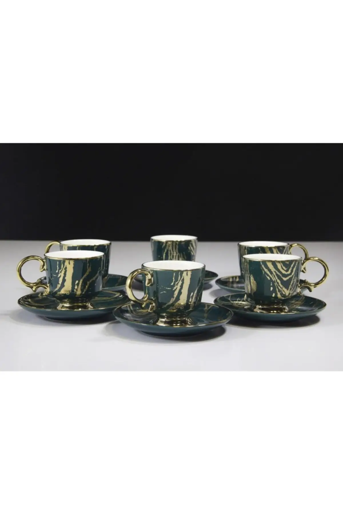 

Amazing Turkish Greek Arabic Coffee & Espresso Cup Set Porcelain 6 Psc. patterned legs Emerald Set Green IST-65
