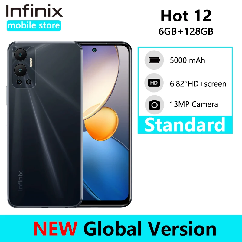 Infinix Hot 12 6GB 128GB 6.82'' Display Smartphone Android 12 Helio G85 5000mAh Battery 13MP Camera