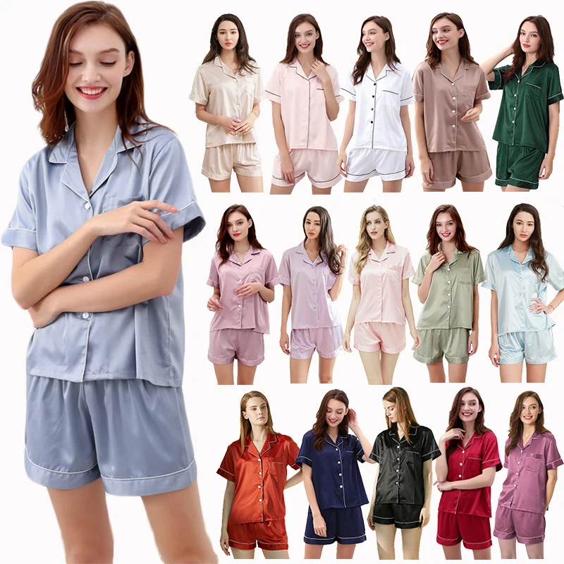 High Quality Satin Pajama Ladies Pajamas China Cheaper Silk Pajamas Set Women Sleepwear Pijamas V-neck 2PC Pyjamas Set