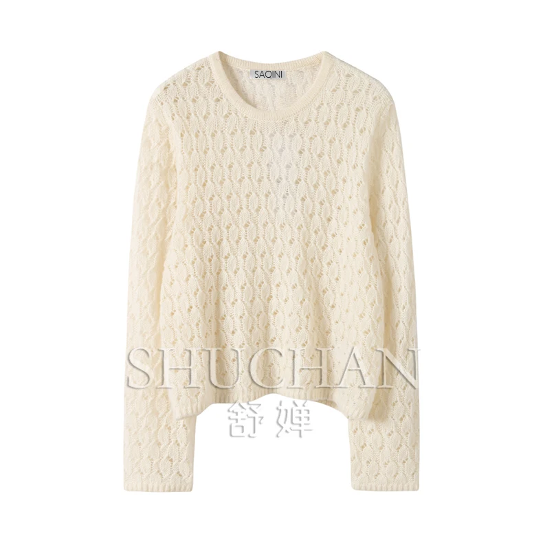 Женский Тонкий кашемировый свитер черный пуловер из 77% натурального шелка зима 23%