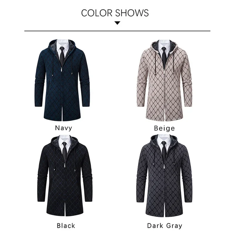 Повседневный осенне-зимний мужской длинный свитер куртка с флисовой подкладкой