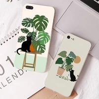 leaf plant cute cat phone case for iphone 11 12 13 mini pro max 8 7 6 6s plus x 5 se 2020 xr xs case shell