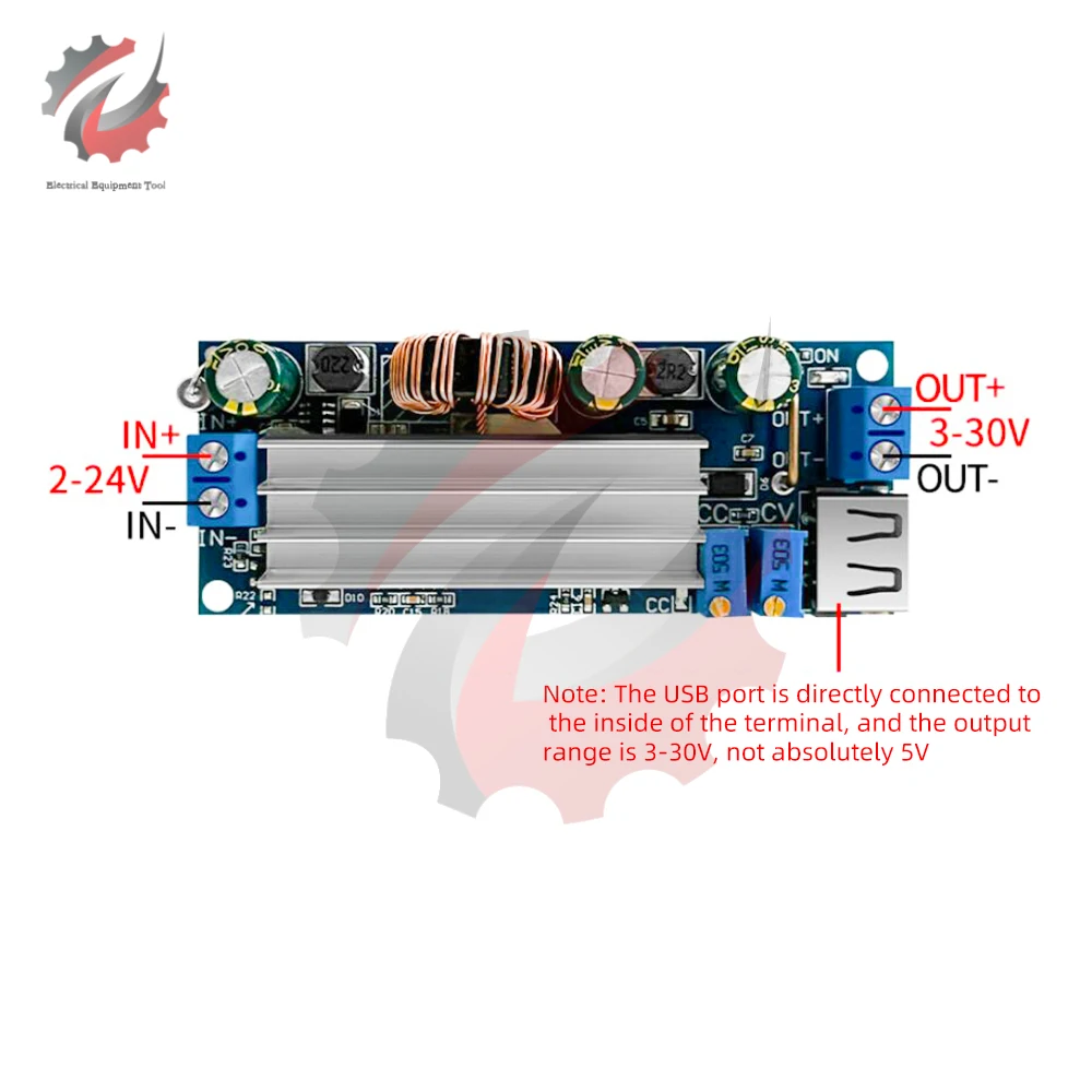 

Подъемный преобразователь DC - DC 2 - 24v - 3 - 30v 15A 80W с USB для литиевых батарей 18650