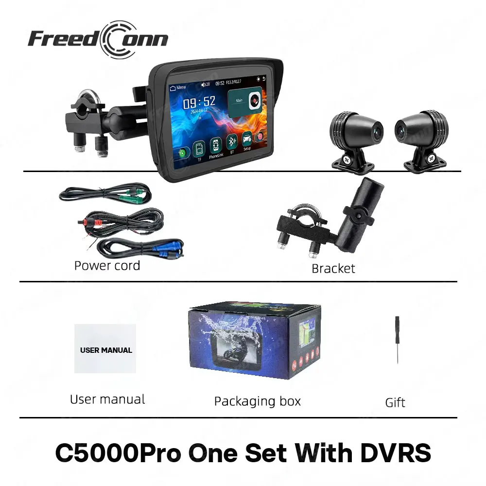 FreedConn C5000Pro Мотоциклетная навигация Carplay Портативный 5-дюймовый экран Беспроводной Android Автомонитор Водонепроницаемый