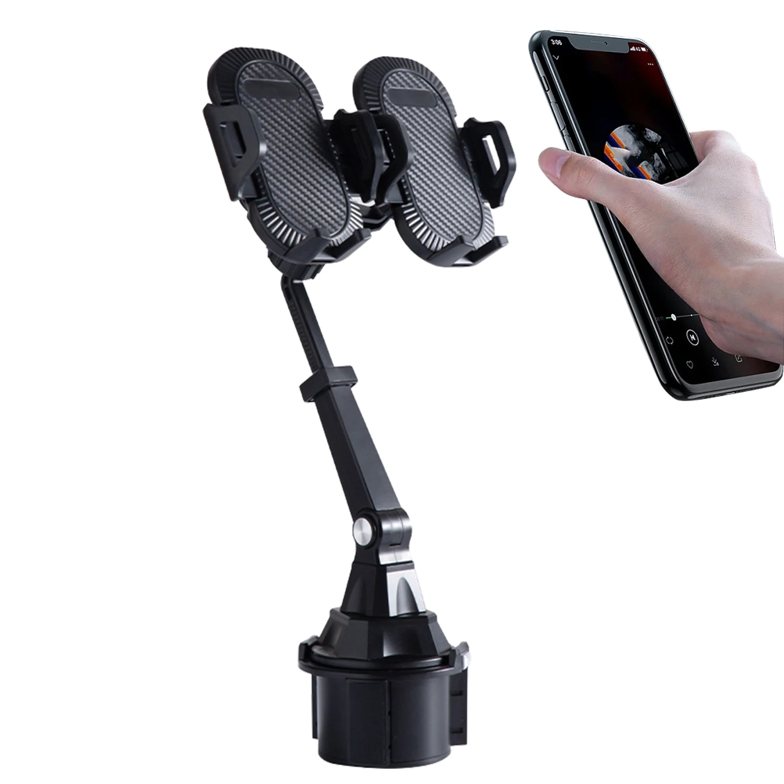 

Dual Phone Holder For Car Adjustable And Stable Car Cup Holder Phone Mount Universal Dual Phone Holder Compatible With All