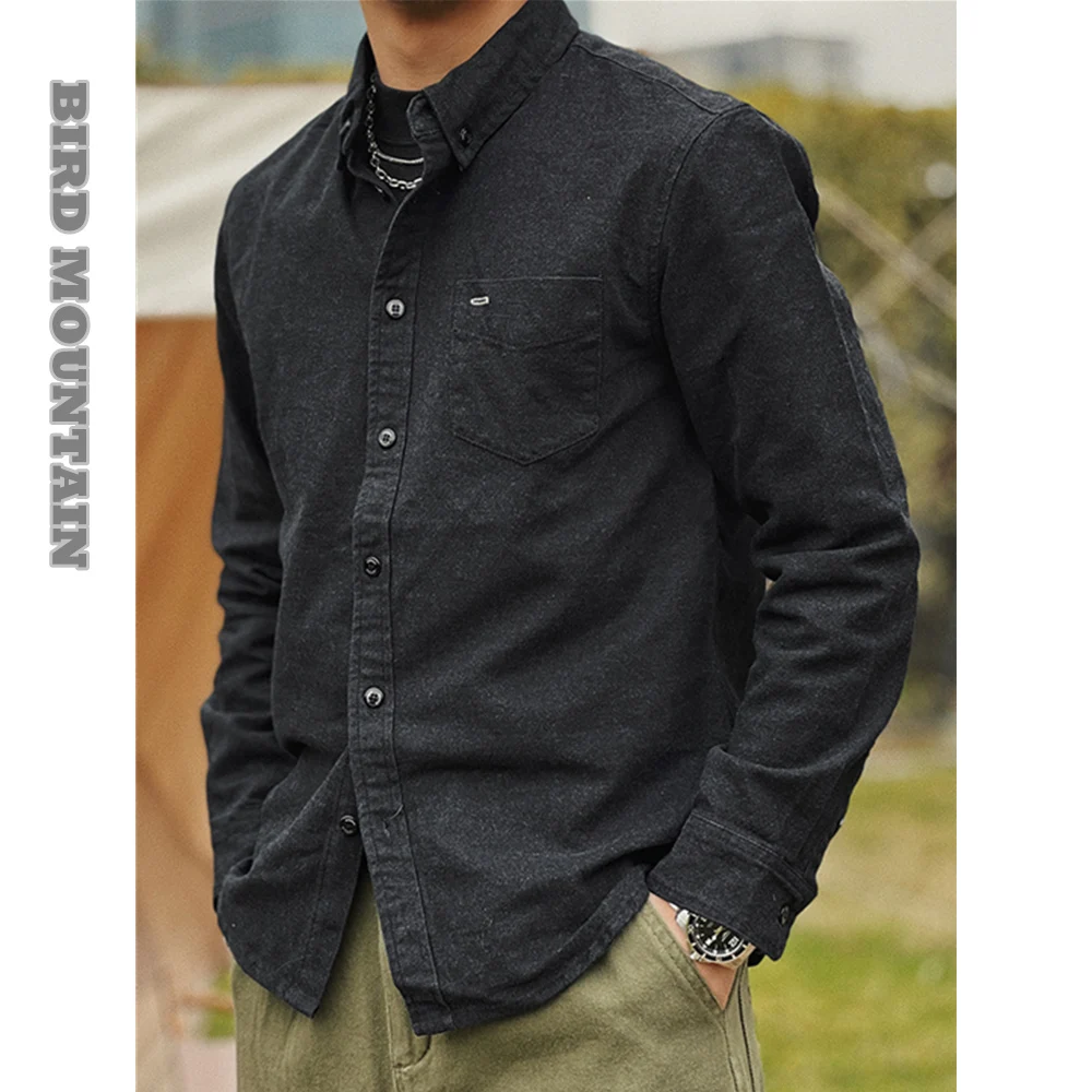 

Spring Autumn Korean Fashion High Quality Black Gray Brushed Texture Long Sleeve Harajuku Casual Trendyol Shirt Men Clothing