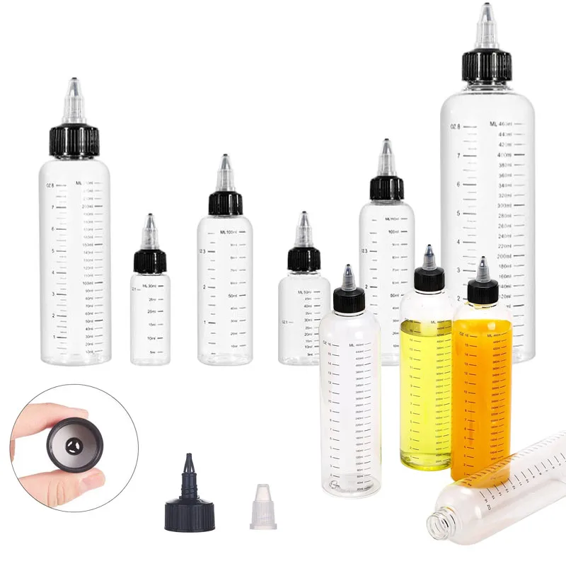 

1Pcs 30ml-500ml Refillable Plastic PET Bottle Oil Liquid Dropper Bottles Twist Top Cap For Tattoo Pigment Ink Lotion Containers