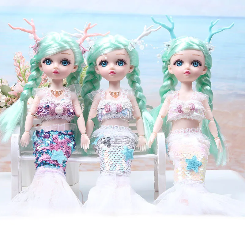 30cm Doll Blue Hair Princess Doll 22 Movable Joints 1/6 BJD Makeup Cute Girl Clothes Set Blue Eyes Fashion DIY Dress Up Toy Gift