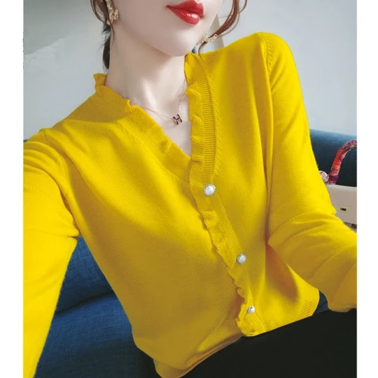 

Yellow Women Girl Office Lady Pullover Girl Woman Sweater V Neck Knit Tops Tight Women's Sweaters Top Coat Cloth Suéter