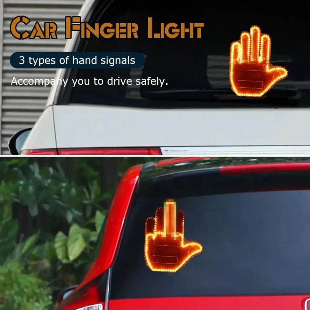 

Funny Car Finger Light with Remote Road Rage Signs Middle Gesture Hand Lamp Sticker Glow Panel Universal Racing Window Access